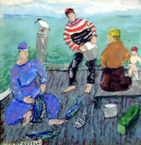 Barefoot Fisherman on Wharf by Wilna Hervey